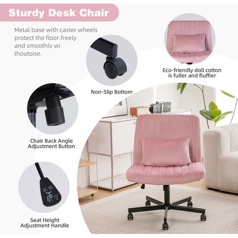 Chaise de bureau, 1 pièce, hauteur réglable, mobile sur roulettes, 21,5 x 25,2 x 33 cm, tissu et métal, rose (1/5)