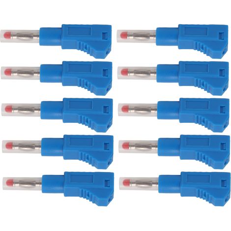 Lot de 10 fiches bananes télescopiques 4 mm CAT II 600 V 32 A, gaine PE, pour équipements de sécurité industrielle et numériques 3C (bleu). (1/5)