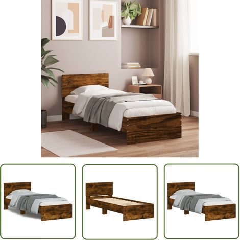 The Living Store Cadre de lit sans matelas avec tête de lit chêne fumé 90x190 cm - Cadre De Lit - Lit Double - Lit Avec Têtedé Lit - Bois D'ingénierie - Literie (1/5)