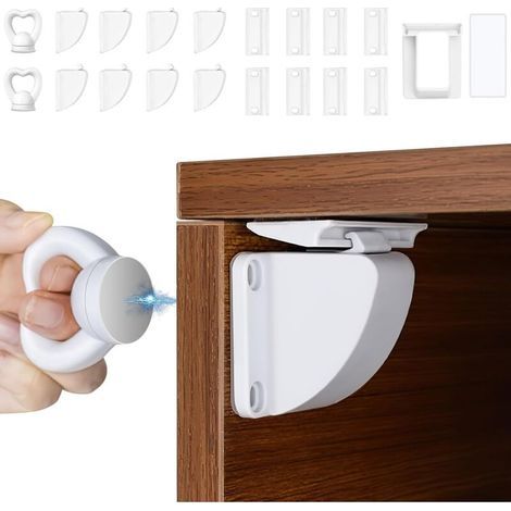 Magnetisches Kindersicherungsschloss, 8-fach magnetisches Schrankschloss mit 2 Schlüsseln, unsichtbares Magnetschloss für Schränke und Schubladen – kein Bohren erforderlich (1/5)
