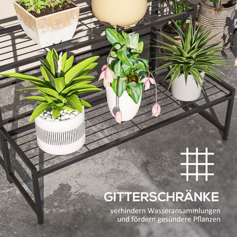 Étagère à plantes 3 niveaux, support pour fleurs intérieur extérieur, présentoir métal multi-étages, 66 cm, escalier à pots pour salon, jardin balcon déco, noir (1/5)