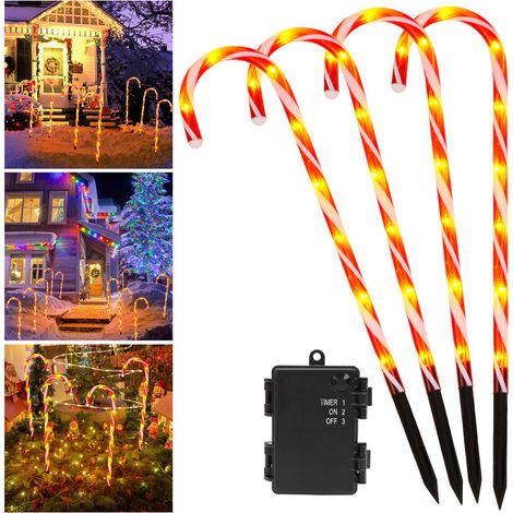 SWANEW Decorazione natalizia luminosa all'aperto, set di 4 lampade a canne di Natale, luci a led per la decorazione del giardino all'aperto (1/5)