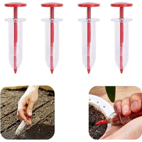 Distributeurs de graines manuels lot de 4 - mini semoirs légers pour semis, jardinage et gazon, rouge, 10 x 3,2 cm (1/5)