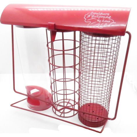Mangeoire trio rouge. 20 x 9 x hauteur 22.5 cm, pour oiseaux - animallparadise (1/3)