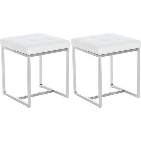 Set 2 sgabelli bassi poggiapiedi pouf forma quadrata in PVC bianco e acciaio inox 100004468