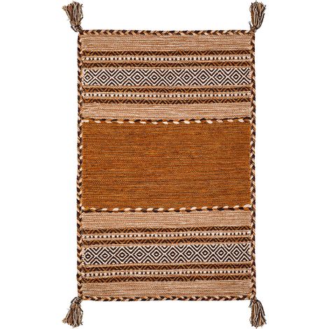 Tappeto ANTIQUE-KILIM cuoio tessuto a mano in cotone e ciniglia cm.60x90 (1/5)