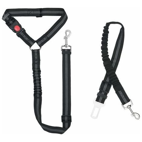 Nylon Ceinture Chien, Universel Harnais Voiture Réglable pour Chien & Chat avec Absorption des Chocs, 2 en 1 Laisse Chien Ceinture de Sécurité pour Animaux de Compagnie Durable pour Voyage(Noir) (1/4)