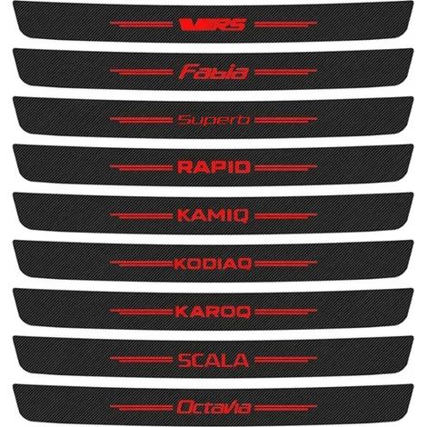 (Noir Rouge - pour VRS) Protections de seuil de porte de coffre en fibre de carbone, autocollantes, compatibles avec Skoda VRS, Octavia, Fabia, Kamiq, Karoq, Kodiaq, Rapid, Scala et Superb (1/4)