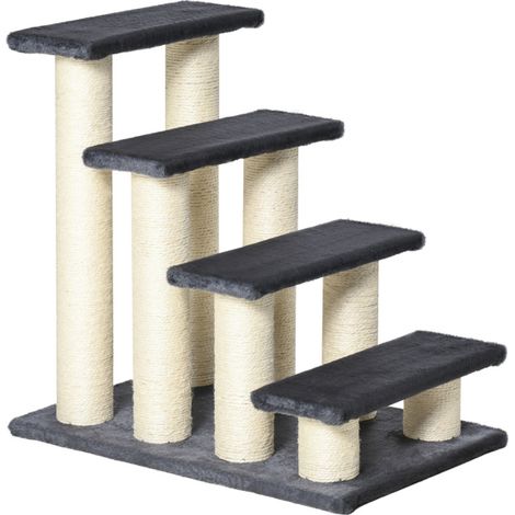 Durable Plush Dog Steps with Sisal Scratch Posts for Small and Disabled Pets, Easy Assembly, Multi-Platform Use in Grey (1/5)
