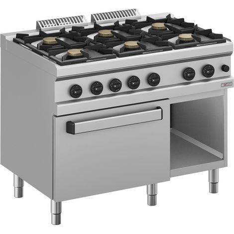 Fourneau gaz 6 feux vifs, sur four gaz GN 2/1 et armoire - Diverso
