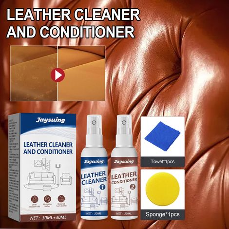 Lederreinigungsset für Lederwaren und Sofas: Schonend und praktisch für den Heimgebrauch – Reinigungsmittel: 30 ml + Pflegemittel: 30 ml + Schwamm (1 Stück) + Handtuch (1 Stück) -- DTEKGAZ (1/5)