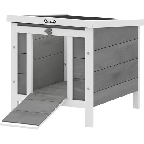 Cage à lapin avec rampes et porte 51x42x43 cm bois de sapin gris blanc