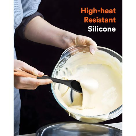 Spatule multifonctionnelle - Grande cuillère de cuisine en silicone avec revêtement antiadhésif en bois massif, cuillère de cuisine en silicone résistante à la chaleur pour cuisiner, servir, faire cui (1/2)