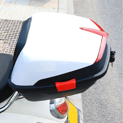Top case moto blanc imperméable, résistant aux chocs, grande capacité, coffre arrière universel pour scooter, malle de rangement spacieuse (1/3)