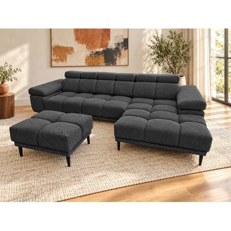 Ecksofa Schlafsofa SENVELIO RELAX inkl. Hocker Stoff Glam Anthrazit Ottomane Rechts (1/5)
