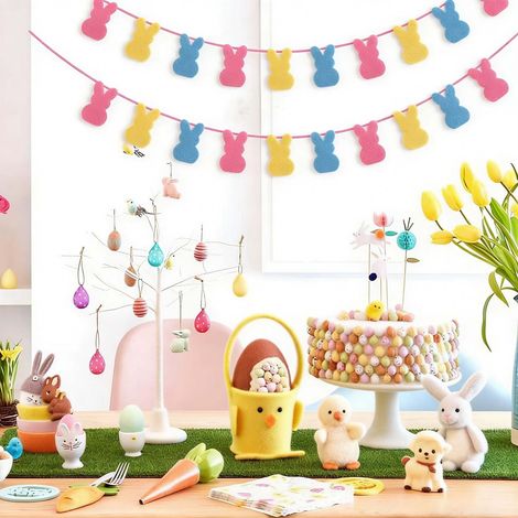 Guirlande De Porte Lapin De Pâques - Décoration Murale Et Porte Intérieure - En Bois Et Mesh - Style Printanier Rustique - 1 Pièce (1/5)