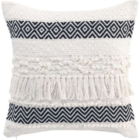 Coussin Déco à Franges "Zya" 40x40cm Noir (1/4)