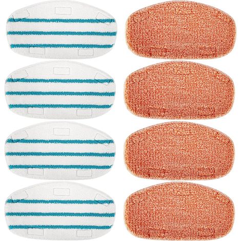 Lot de 8 lingettes de rechange pour balai vapeur, nettoyeur vapeur, comprenant 4 lingettes de nettoyage améliorées et 4 lingettes en microfibre pour balai vapeur. (1/4)