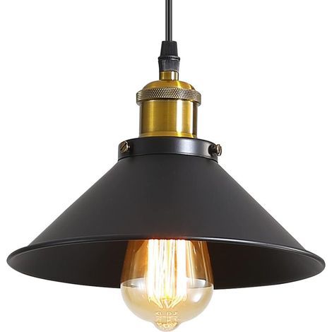 Vintage-Industrie-Pendelleuchte aus schwarzem Metall – Ø 22 cm – E27-Fassung – Höhenverstellbar bis 120 cm – Leuchtmittel nicht enthalten (1/5)