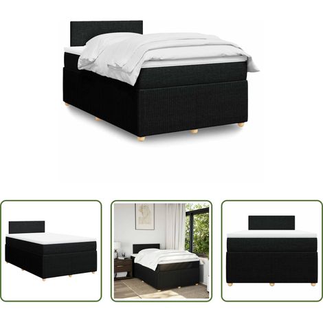 vidaXL Surmatelas - Sommier à lattes de lit avec matelas Noir 120x200 cm Tissu (1/5)