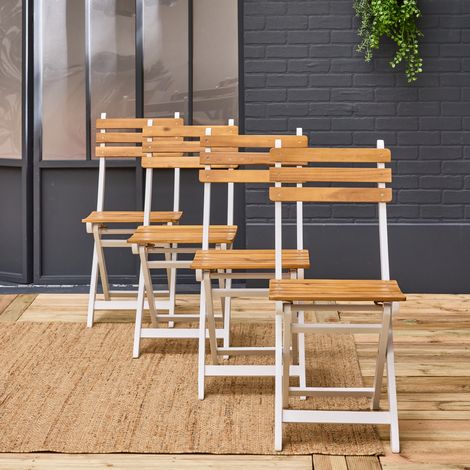 Chaise de jardin CALENA pliable acacia (Lot de 4) 40 x 52 x 85 cm Blanc / Naturel (1/5)