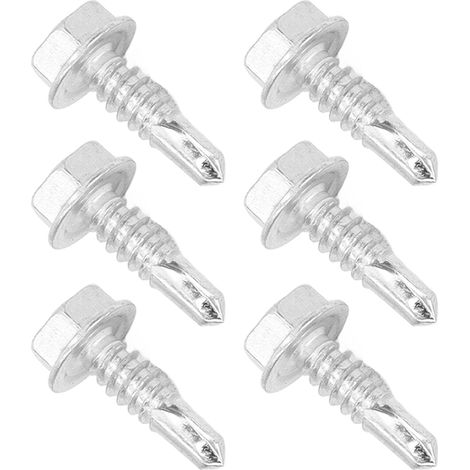 Vis autoperceuses M4.8x16mm en acier carbone, tête hexagonale à rondelle, revêtement zinc blanc pour assemblage métallique et acier. (1/5)