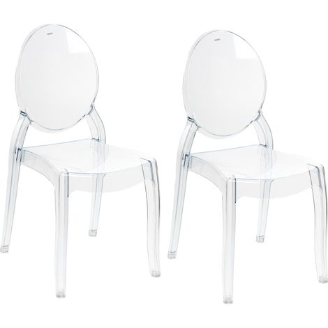 Conjunto de 2 sillas de comedor cocina transparentes de material sintético respaldo ovalado sin reposabrazos acabado brillante Rulison (1/5)
