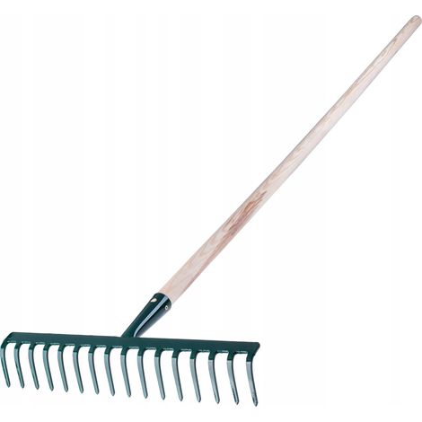 KADAX Rechen aus Metall, flache Harke mit Stiel aus Holz, Grün, 16 Zinken
