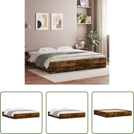vidaXL Bois d'ingénierie -  Cadre de lit avec tiroirs sans matelas chêne fumé 160x200 cm (1/5)