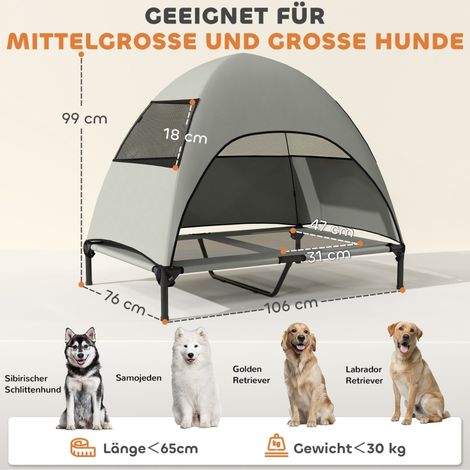 Lit de bronzage pour chien avec toit, surélevé pour grands chiens, 106 x 76 x 99 cm, gris clair (1/5)