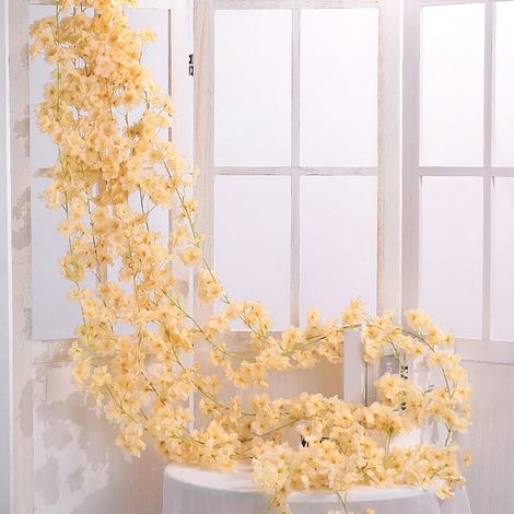 Fleurs artificielles en rotin, guirlande de 1,8 m, 135 fleurs, imitation rotin décoratif en soie et plastique couleur champagne.