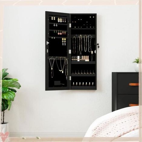 Armoire à bijoux - VINGVO - 353251 - Miroir à LED - Porte verrouillable (2 clés) - Bois d'ingénierie noir (1/5)