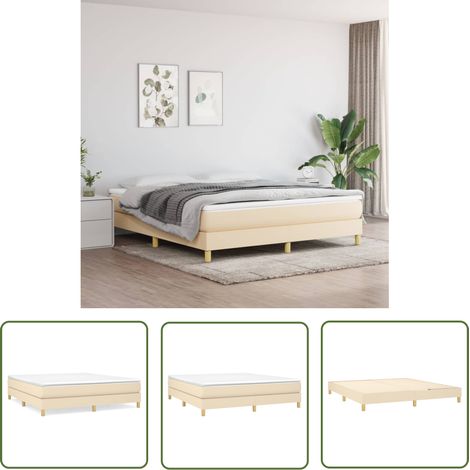 The Living Store Cadre de lit sans matelas crème 160x200 cm tissu - Cadre De Lit - Lit Double - Literie - Meuble Chambre - Sommier (1/5)
