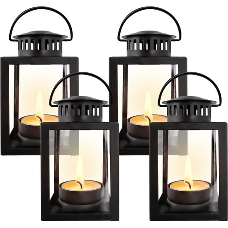 Lanternes en métal noir : 4 pièces bougeoirs en fer lanterne décor, lanterne noire décoration pour Halloween et Noël (noir) (1/5)