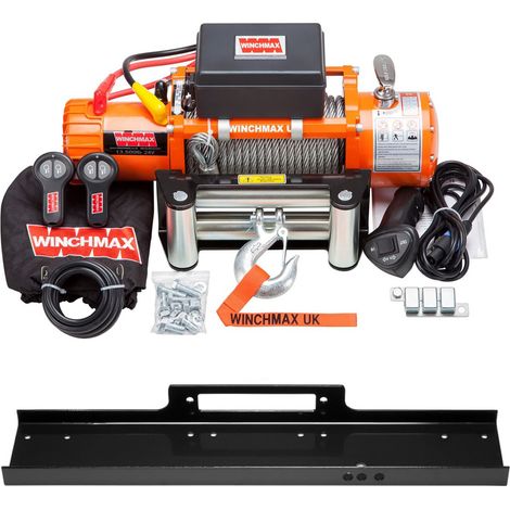 13,500lb (6,123kg) Original Orange 24v Electric Winch. 26m x 9.5mm Steel Rope, Flat Bed Mounting Plate.