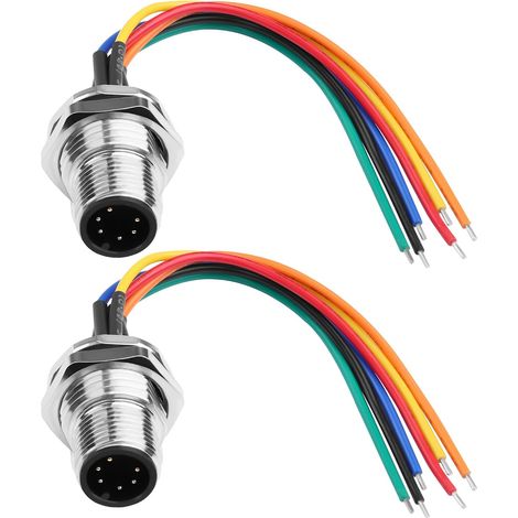 Câble de connecteur mâle M12 à 6 broches, câble de capteur en cuivre étamé 22AWG IP67 étanche pour carte PCB, code A, à fil nu, 12 cm / 4,72 pouces, 2 pièces (1/5)
