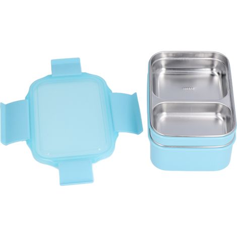 Boîte repas enfant en acier inoxydable 304, déjeunoir isotherme double couche, compartiments créatifs rectangulaires, bleu