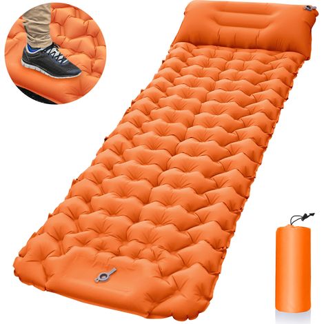 Faltbare, aufblasbare Campingmatratze mit Fußpumpe (orange)