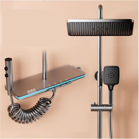Ensemble de douche mitigeur thermostatique intelli Ensemble de douche de bain moderne à affichage numérique, ensemble de salle de bain de pommeau de douche de thermostat de système de douche, for la d (1/5)