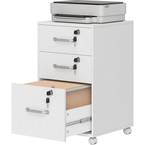 Three Drawer WoodEffect Filing Cabinet  White (1/5)