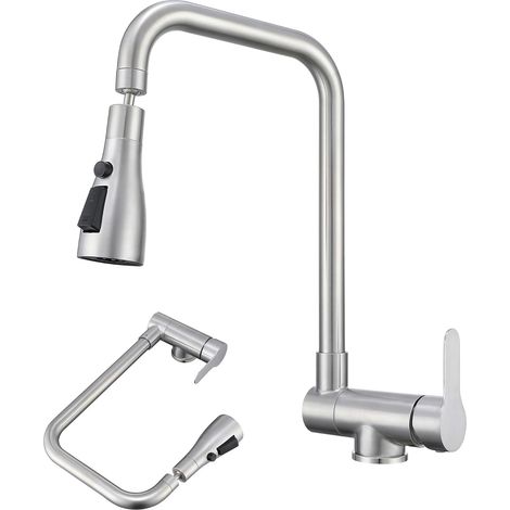 Mitigeur Cuisine Rabattable,Robinet Cuisine Rabattable Avec 3 Jets Modes,Robinet Cuisine Pliable Pour Fenêtre,Mitigeur Evier Cuisine en Acier Inoxydable 304(Brossé) (1/5)