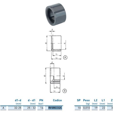 Riduzione M/F corta PVC-U metrico ø32x25 INPFRC132C00 - - IRRITEC - -