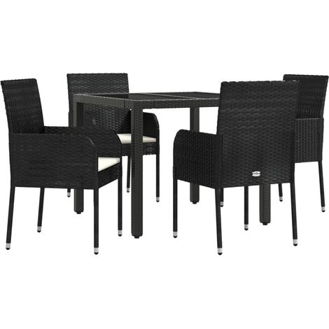 Set da pranzo da giardino in resina nera intrecciata composto da 5 pezzi e cuscini 020014877 (1/5)