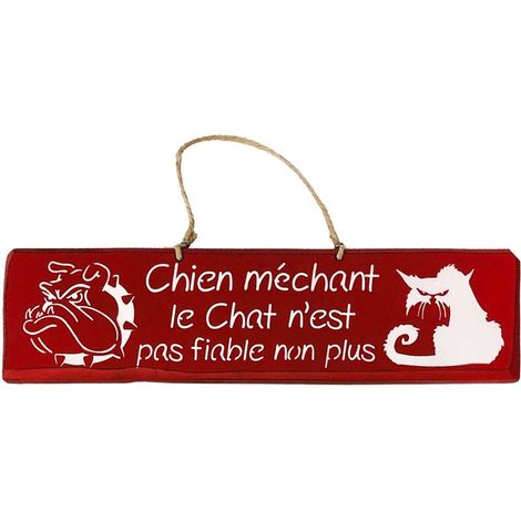 Plaque décorative en bois - Chien méchant - Rouge Hermés (1/2)