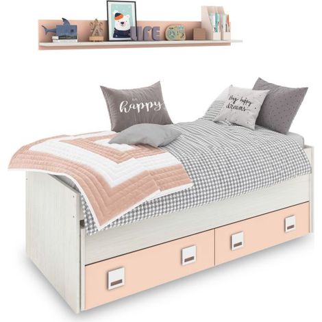 Cama doble juvenil con estante Kenia Blanco Alpes - Rosa (ancho) x 69cm (alto) (1/5)