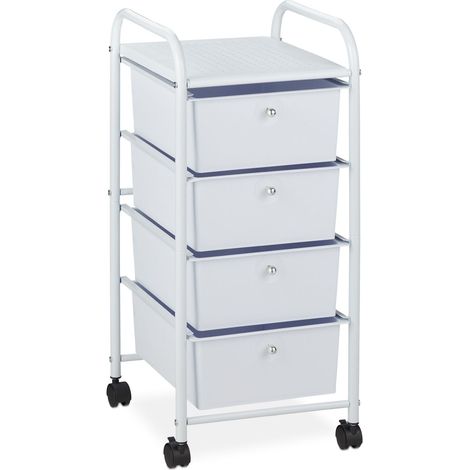 Pratico carrello portaoggetti da bagno 74 x 33 x 39 cm con 4 cassetti in metallo bianco 130010081
