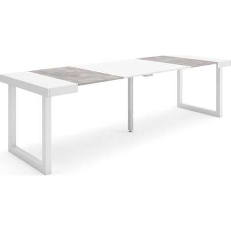 Skraut Home - Consolle allungabile, Tavolo consolle allungabile , 260, Per 12 persone, Gambe in legno, Stile moderno, Bianco e Grigio Cemento (1/5)