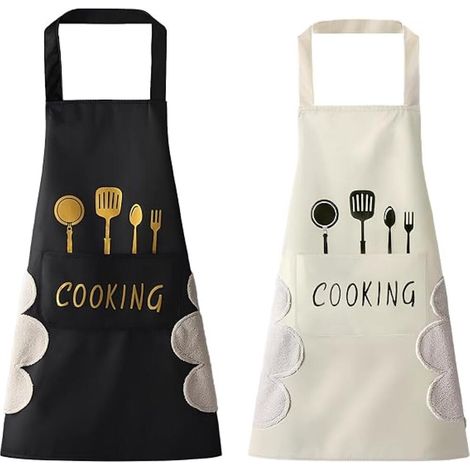 2 PièCes Tablier De Cuisine Femme Avec Essuie-Mains Grande Poche Tablier De Cuisine Pvc Tablier Cuisine Femme Pour La Cuisine, Le MéNage, Le Jardinage, Les Loisirs CréAtifs Et Le Barbecue (1/5)