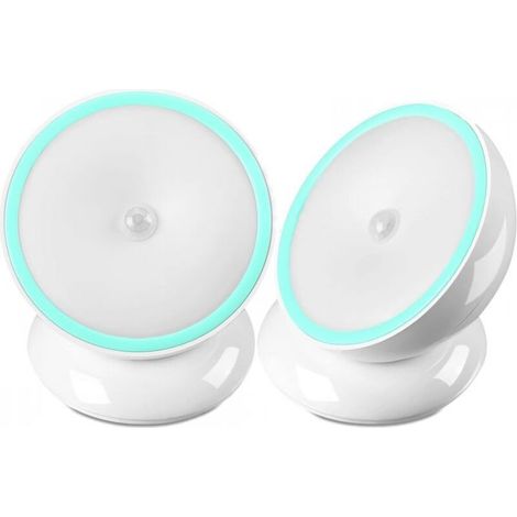 Lot de 2 veilleuses LED sans fil avec détecteur de mouvement et base rotative pour cabine, couloir, chambre, cuisine, placard, blanc (chargement) (1/5)