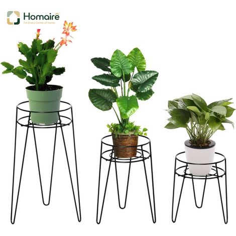 HOMAIRE Set de 3 supports à fleurs en métal pour pots jusqu'à Ø16 cm, élégants en noir